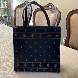 Adrienne Vittadini vintage black leather tote with embroidered detail